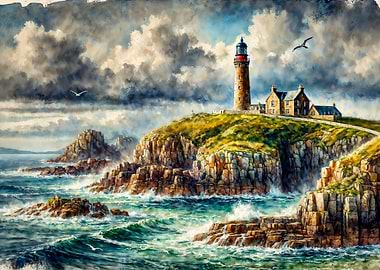Lighthouse on Rocky Coast