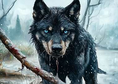 Frostbitten Shadows: The Winter Wolf - Black Wolf with Blue Eyes