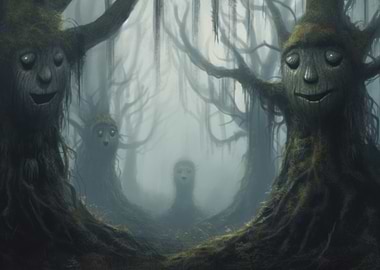 Ancient Woods Enchanted Forest Trees with Creepy Faces