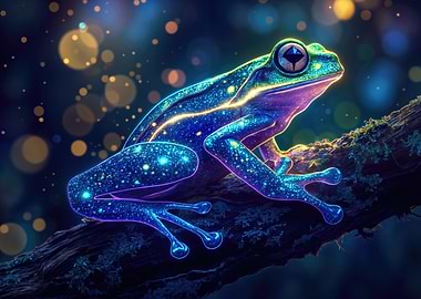 Glowing Neon Frog Artwork