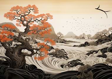 Japanese Landscape Waves