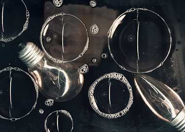 Burnout. Light bulbs in water photo.