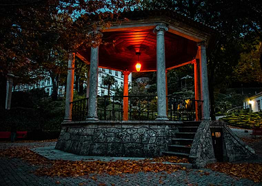 Stone Gazebo with Red Lantern