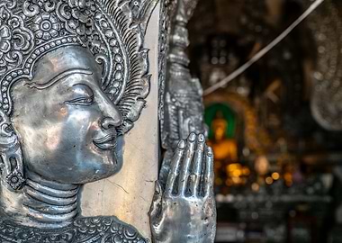 Silver Buddha Sculpture
