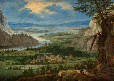 River Landscape with Travelers