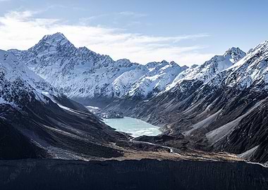 Snow-capped Mountains and Glacial Lake