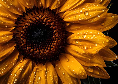 Close-up Sunflower with Dew