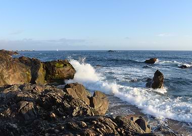 Ocean Waves Crashing on Rocks