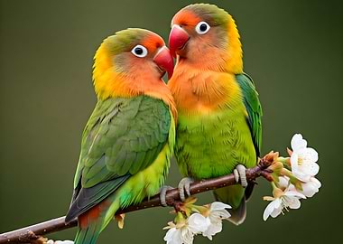 Lovebirds on Branch