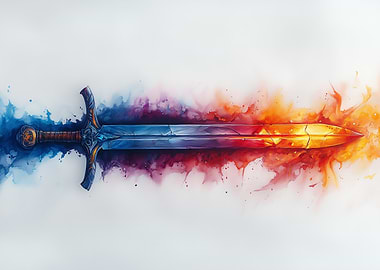 Watercolor Sword of Fire and Ice