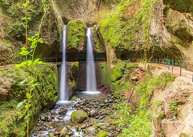 Twin Waterfalls in Lush Forest