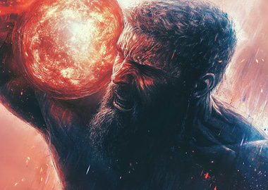 Solar Titan: Atlas Fiery Fury Angry God with Flaming Orb