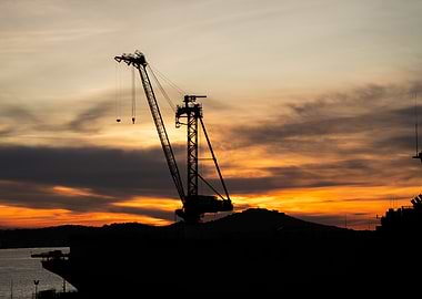 Silhouetted Crane at Sunset