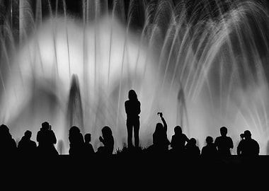 Barcelona Magic Fountain People Silhouette