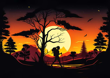 Silhouette Hiking Sunset
