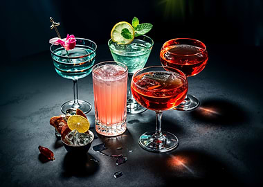 Colorful Cocktails on Black Background