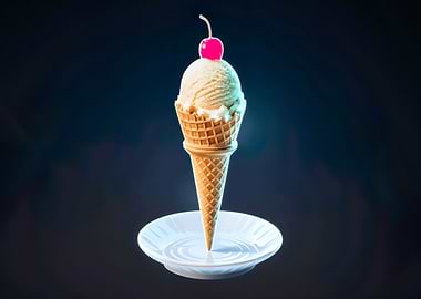 Ice Cream Cone on Plate