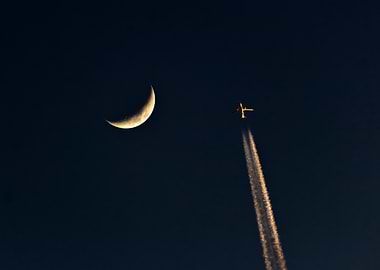 Crescent Moon and Airplane