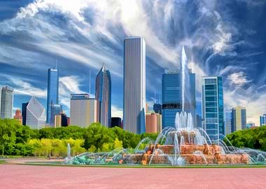 Buckingham Fountain Chicago Skyscrapers