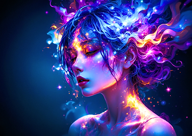 Neon Woman with Stars