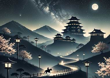 Japanese Castle Night Scene
