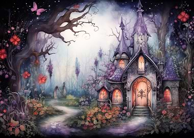 Magical Enchanted Purple Cottage in the Forest