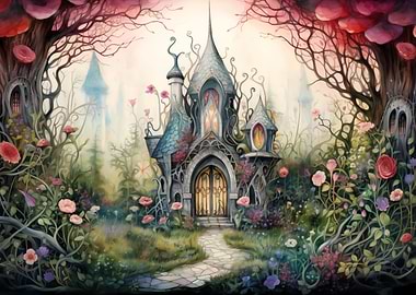 Magical Watercolor Enchanted Forest Cottage