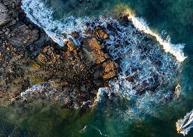Ocean Waves Crashing on Rocks