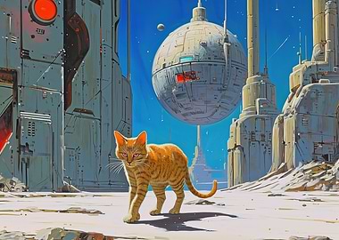 Cat in a Futuristic City