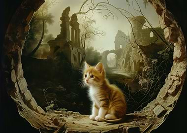 Cute Kitten in Gothic Ruins