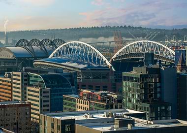 Seattle Skyline with Stadiums