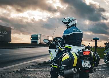 Police Motorcycle on Highway