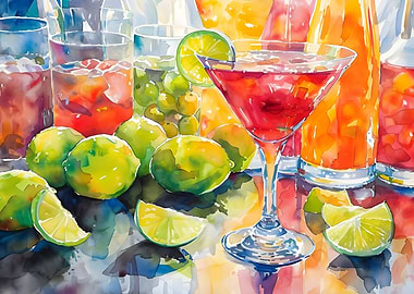 Watercolor Cocktail Still Life