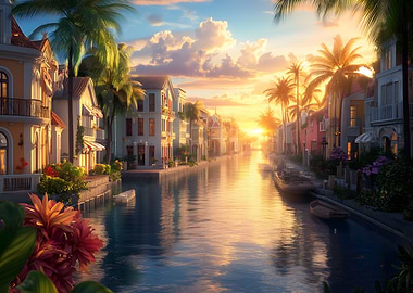 Sunset Canal Town
