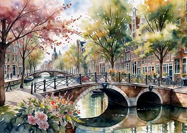 Watercolor Canal Bridge