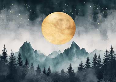 Golden Moon Mountainscape