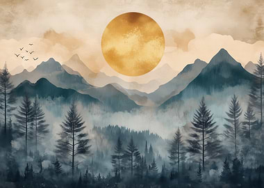 Golden Sunset Mountains