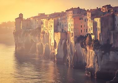 Coastal Town at Sunset