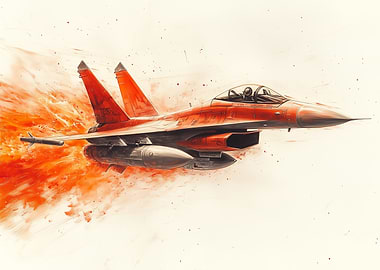 Red Fighter Jet in Flight
