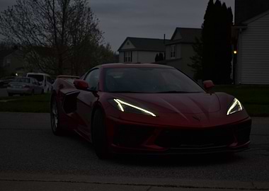 Red Corvette at Dusk