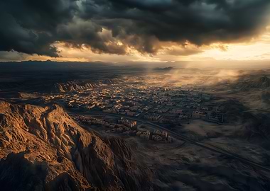 Desert Cityscape at Sunset