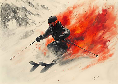 Skier in Red Snow