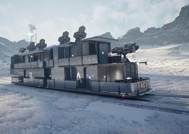 Futuristic Train in Snowy Landscape