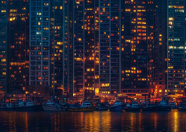Night Cityscape with Boats