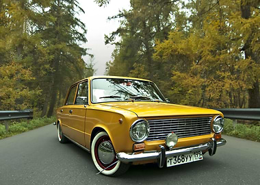 Yellow Vintage Car on Road