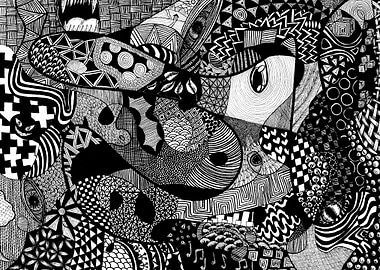 Abstract Black and White Doodle Art
