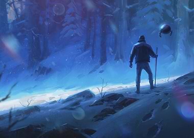 Man in Snowy Forest