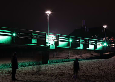 Night Bridge with Green Lights