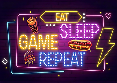 Eat Sleep Game Repeat Neon Sign