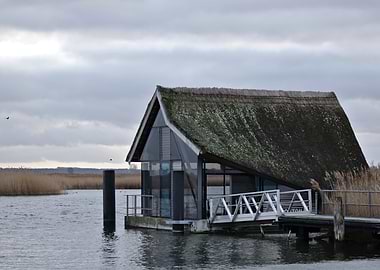 Thatched Roof House on Water